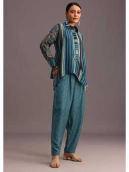 KALKI FASHION - Blue Ajrakh Printed Shirt & Pant with Embroidery (Set of 2)