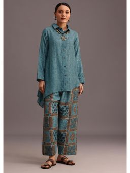 KALKI FASHION - Blue Ajrakh Printed Shirt & Pant with Embroidery (Set of 2)