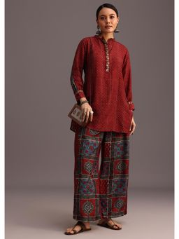 KALKI FASHION - Red Ajrakh Printed Kurti with Palazzo (Set of 2)