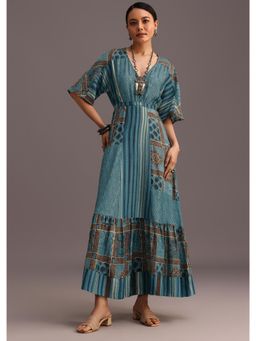 KALKI FASHION - Blue Ajrakh Printed Dress with Tie Up