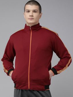Voxati - Men Maroon Polyester High Neck Solid Bomber Jacket