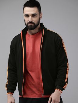 Voxati - Men Black Polyester High Neck Solid Bomber Jacket