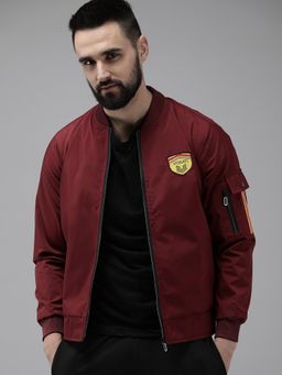 Voxati - Men Maroon Polyester High Neck Solid Windcheater Jacket