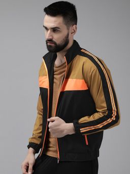 Voxati - Men Black Polyester High Neck Colorblock Bomber Jacket