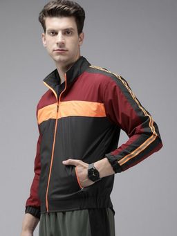 Voxati - Men Grey Polyester High Neck Colorblock Bomber Jacket