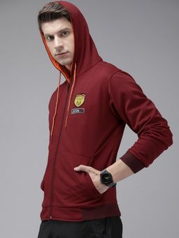 Voxati - Men Maroon Polyester Hooded Solid Bomber Jacket
