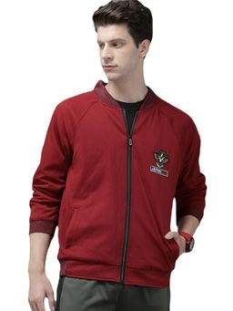 Voxati - Men Maroon Polyester High Neck Solid Bomber Jacket