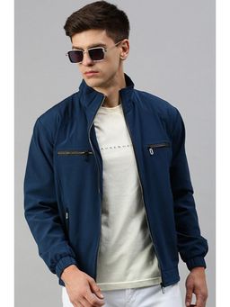Voxati - Men Blue Polyester High Neck Solid Windcheater Jacket