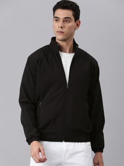 Voxati - Men Black Polyester High Neck Solid Windcheater Jacket