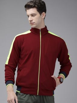 Voxati - Men Maroon Polyester High Neck Colorblock Windcheater Jacket