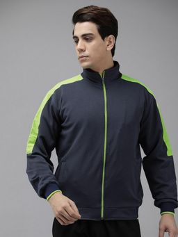 Voxati - Men Grey Polyester High Neck Solid Bomber Jacket