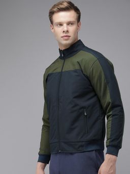 Voxati - Men Blue Polyester High Neck Colorblock Windcheater Jacket