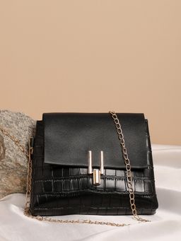 Haute Sauce - Black Textured Vegan Leather Sling Bag