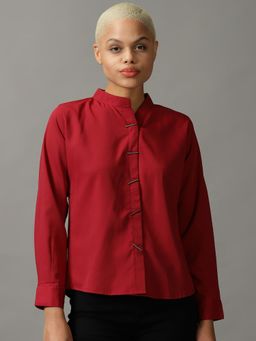 SHOWOFF - Womens Spread Collar Solid Maroon Shirt