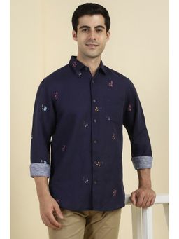 Allen Solly - Men Navy Blue Floral Print Full Sleeves Shirt