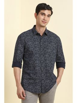 Allen Solly - Men Navy Blue Slim Fit Print Full Sleeves Shirt