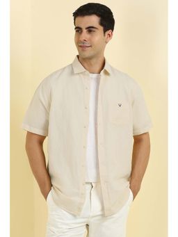 Allen Solly - Men Beige Solid Half Sleeves Shirt