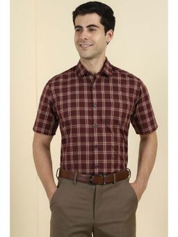 Allen Solly - Men Maroon Checks Half Sleeves Shirt