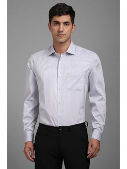 Louis Philippe - Men Light Grey Stripes Full Sleeves Shirt
