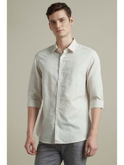 Louis Philippe - Men Cream Solid Full Sleeves Shirt