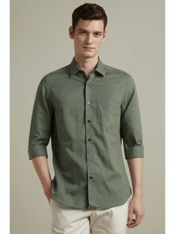 Louis Philippe - Men Green Regular Fit Solid Full Sleeves Shirt
