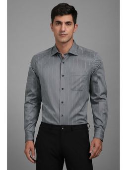 Louis Philippe - Men Grey Regular Fit Stripes Full Sleeves Shirt