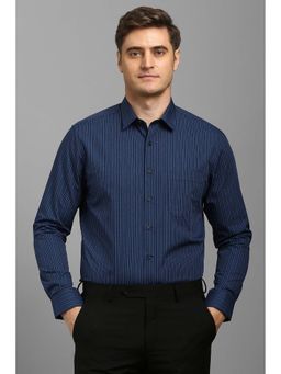 Louis Philippe - Men Navy Blue Textured Full Sleeves Shirt