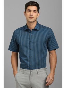 Louis Philippe - Men Navy Blue Stripes Half Sleeves Shirt