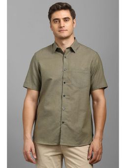 Louis Philippe - Men Olive Solid Half Sleeves Shirt