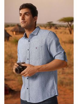 Louis Philippe - Men Blue Textured Full Sleeves Shirt