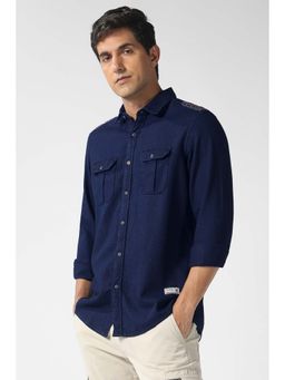 Louis Philippe - Men Navy Blue Print Full Sleeves Shirt