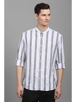 Louis Philippe - Men White Stripes Full Sleeves Shirt