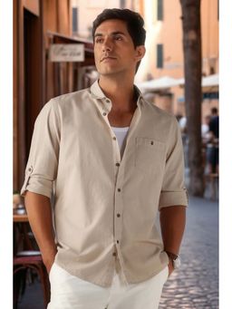 Louis Philippe - Men Beige Textured Full Sleeves Shirt