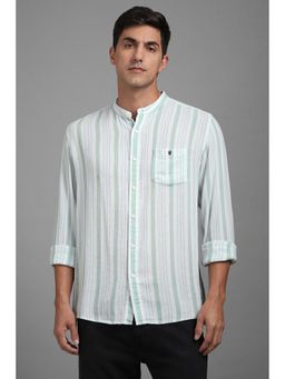 Louis Philippe - Men Green Slim Fit Stripes Full Sleeves Shirt