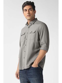 Louis Philippe - Men Light Grey Solid Full Sleeves Shirt