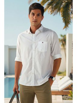 Louis Philippe - Men White Textured Full Sleeves Shirt