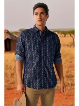 Louis Philippe - Men Navy Blue Print Full Sleeves Shirt