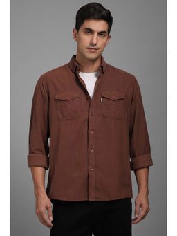 Louis Philippe - Men Brown Slim Fit Solid Full Sleeves Shirt