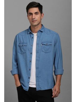 Louis Philippe - Men Blue Slim Fit Solid Full Sleeves Shirt