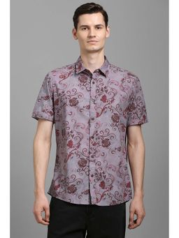 Louis Philippe - Men Purple Floral Print Half Sleeves Shirt