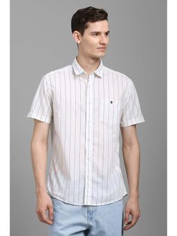 Louis Philippe - Men White Stripes Half Sleeves Shirt