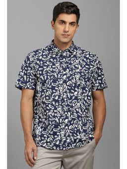 Louis Philippe - Men Navy Blue Print Half Sleeves Shirt