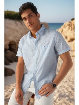 Louis Philippe - Men Light Blue Floral Print Half Sleeves Shirt