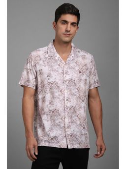 Louis Philippe - Men Beige Slim Fit Print Half Sleeves Shirt