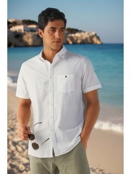 Louis Philippe - Men White Textured Half Sleeves Shirt