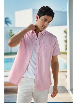 Louis Philippe - Men Pink Textured Half Sleeves Shirt