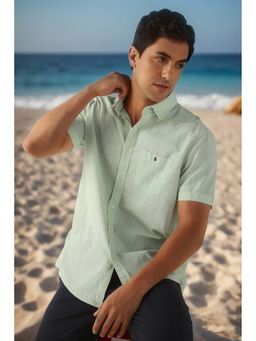 Louis Philippe - Men Green Textured Half Sleeves Shirt