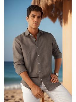 Louis Philippe - Men Brown Solid Full Sleeves Shirt