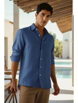 Louis Philippe - Men Blue Solid Full Sleeves Shirt
