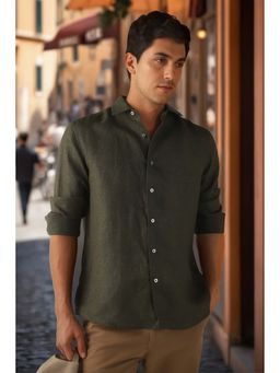 Louis Philippe - Men Green Solid Full Sleeves Shirt